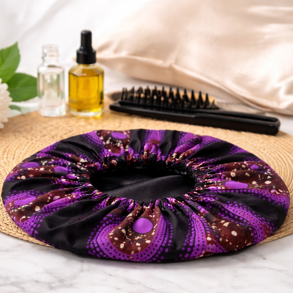 African Print Satin Bonnet – Handmade in the UK