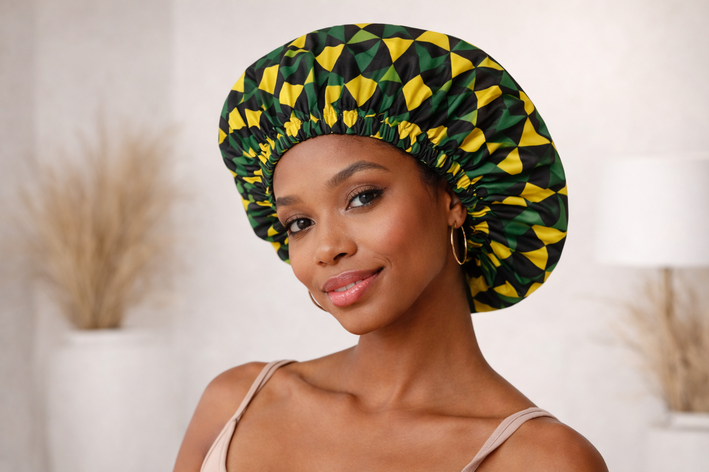 African Print Satin Bonnet – Handmade in the UK