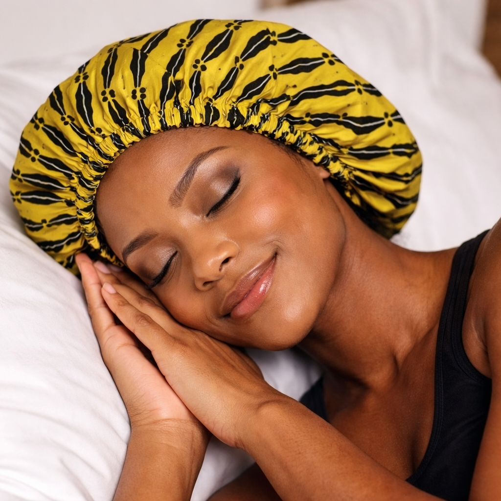 African Print Satin Bonnet – Handmade in the UK