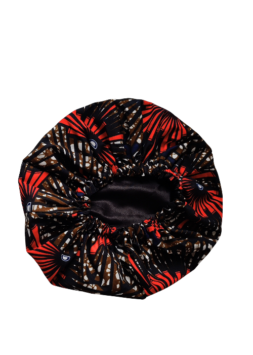 African Print Satin Bonnet – Handmade in the UK