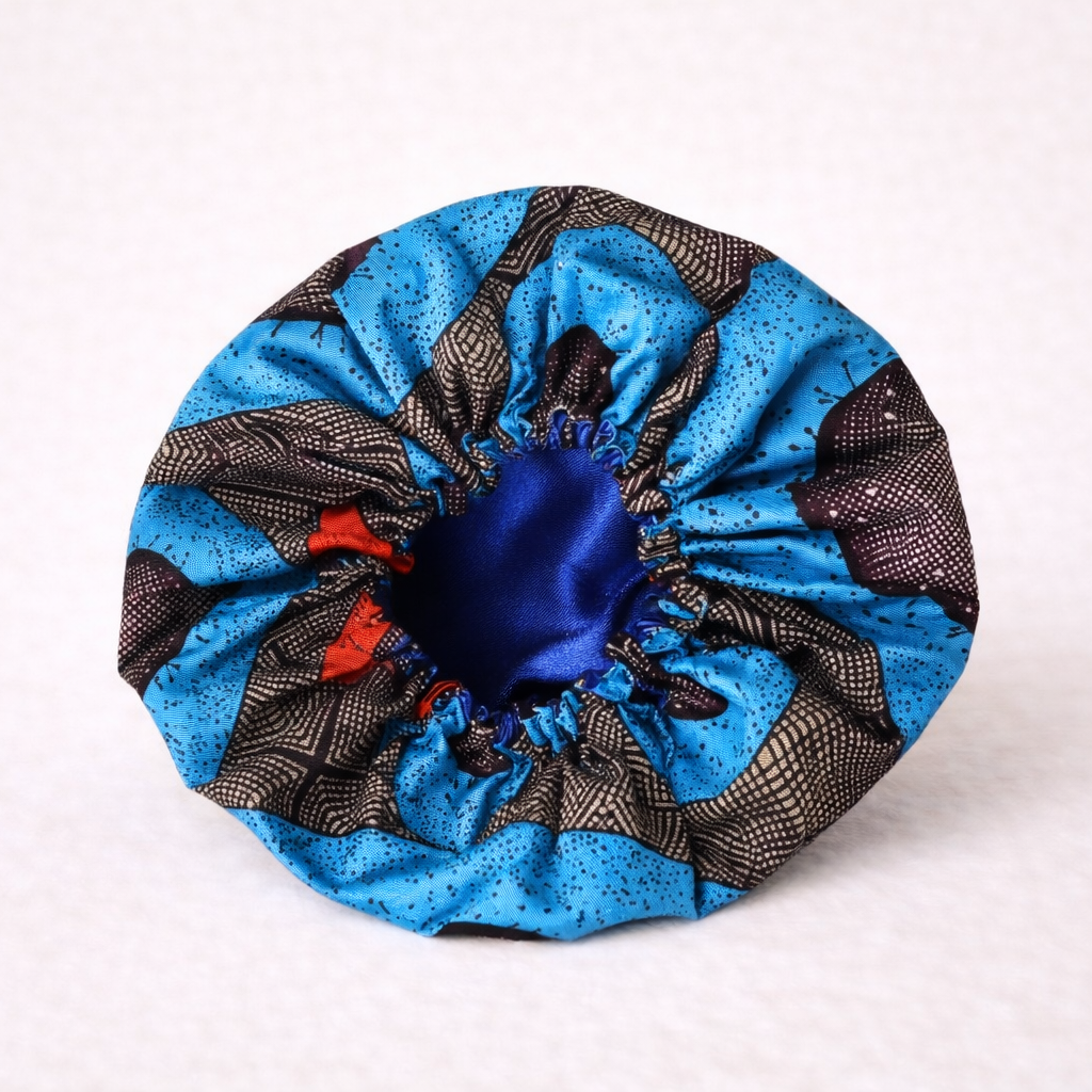 African Print Satin Bonnet – Handmade in the UK