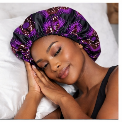 African Print Satin Bonnet – Handmade in the UK