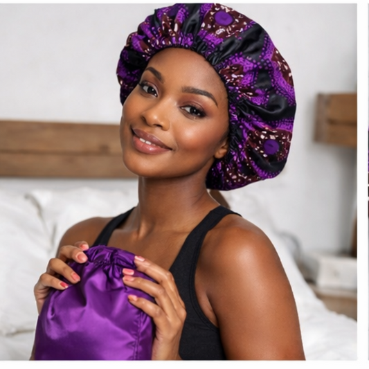 African Print Satin Bonnet – Handmade in the UK